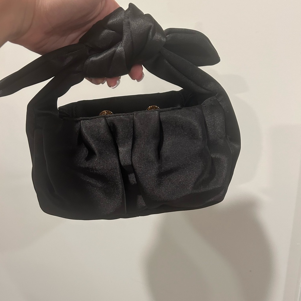 Elegant Black Satin Bow Handbag